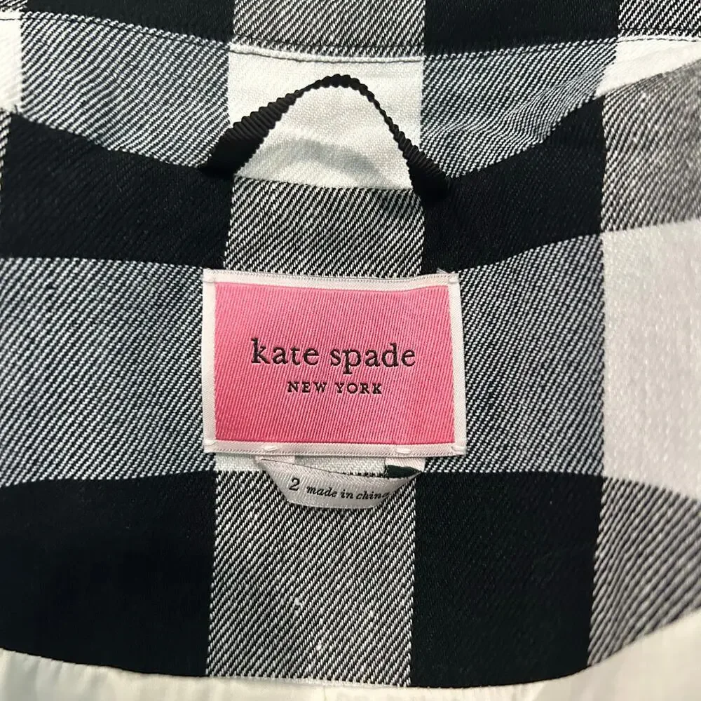 Kate Spade Gingham Blazer Black & White Plaid Double Breasted Preppy Size 2